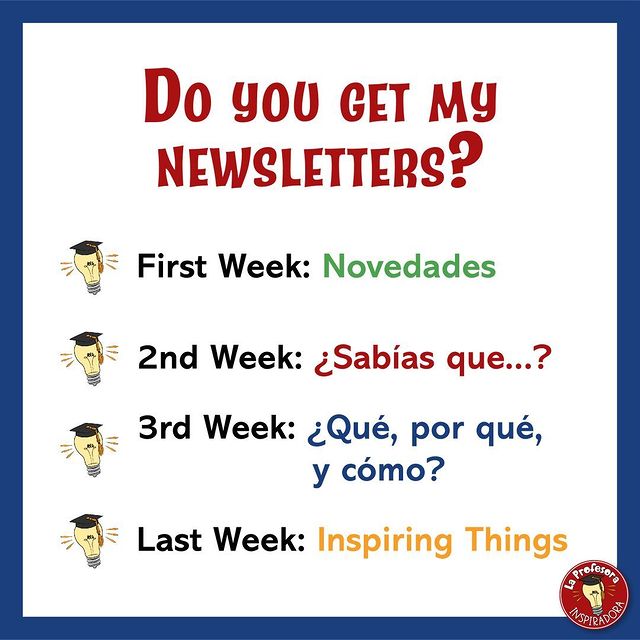 Image describing weekly emails from La Profesora Inspiradora